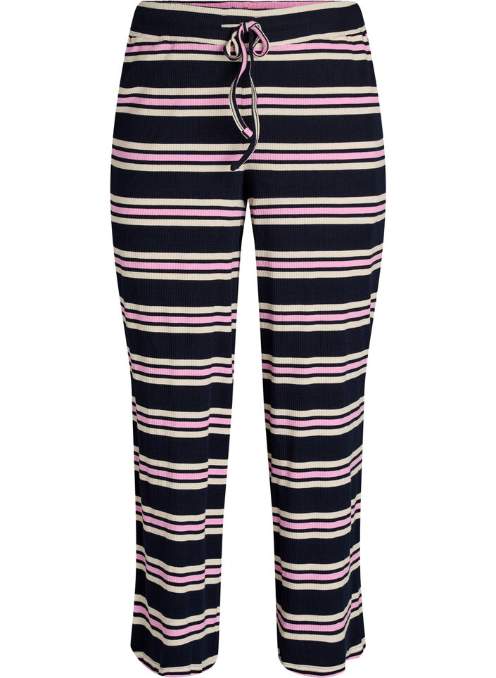 Stripete pyjamabukser med vide ben, Bl&aring;, Packshot image number 0