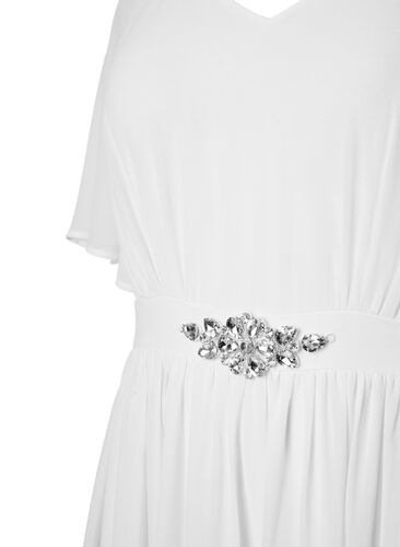 Maxikjole med draperinger og korte ermer, Bright White, Packshot image number 2