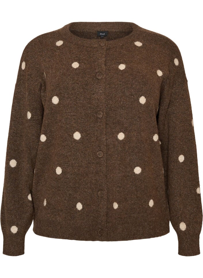 Cardigan med et prikkete m&oslash;nster, Brun, Packshot image number 0