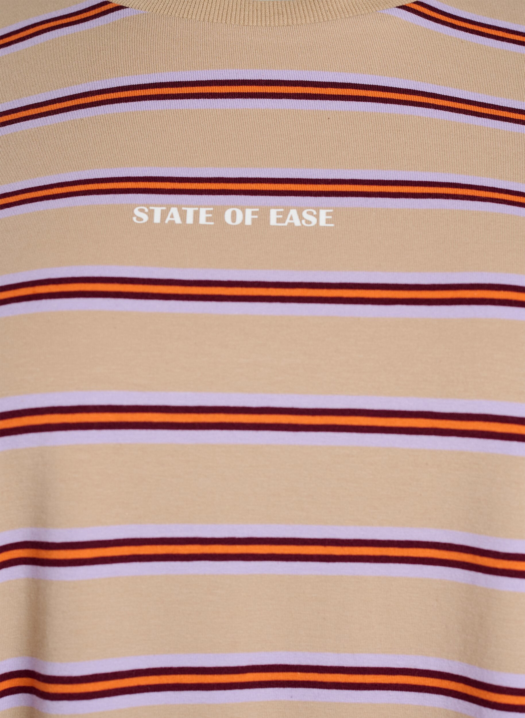 ZizziOversized T-skjorte med striper og 1/2 ermer, Beige, Packshot image number 2