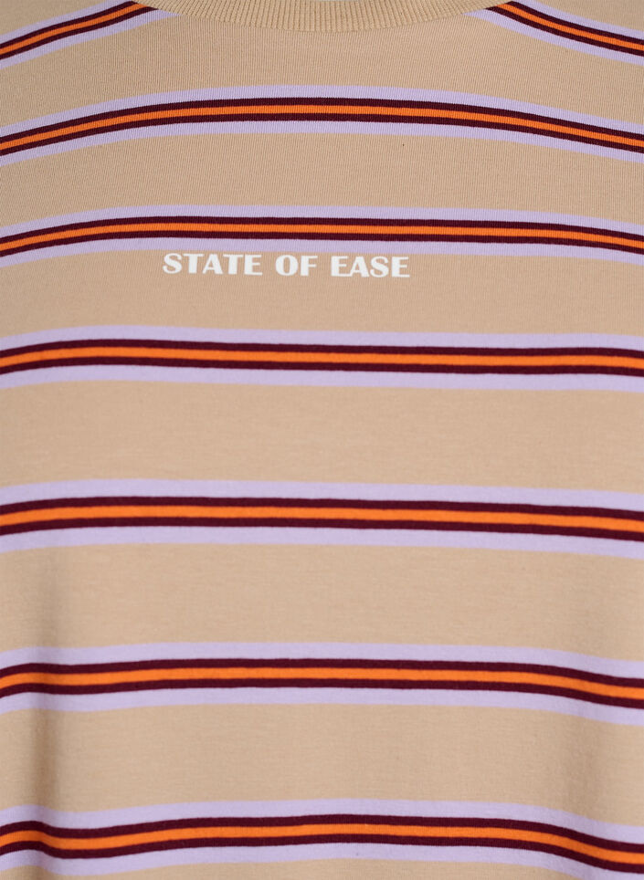 Oversized T-skjorte med striper og 1/2 ermer, Beige, Packshot image number 2