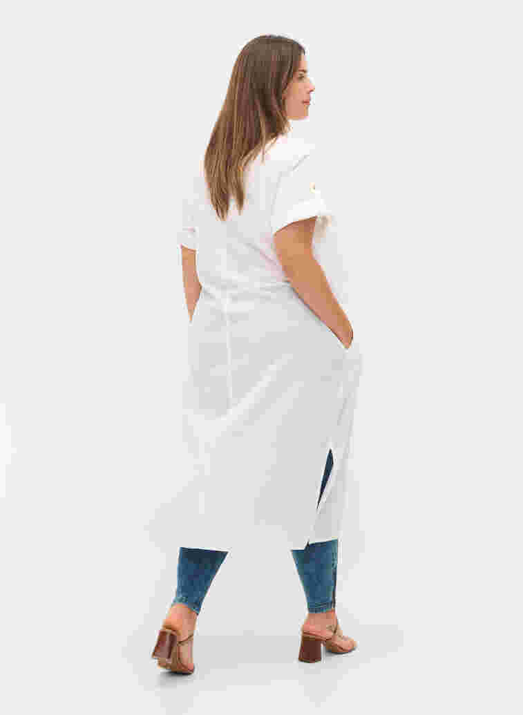 Lang skjortekjole med korte ermer, White, Model image number 1