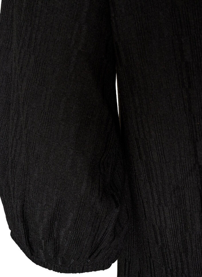 Kjole med ballongform og struktur, Svart, Packshot image number 3