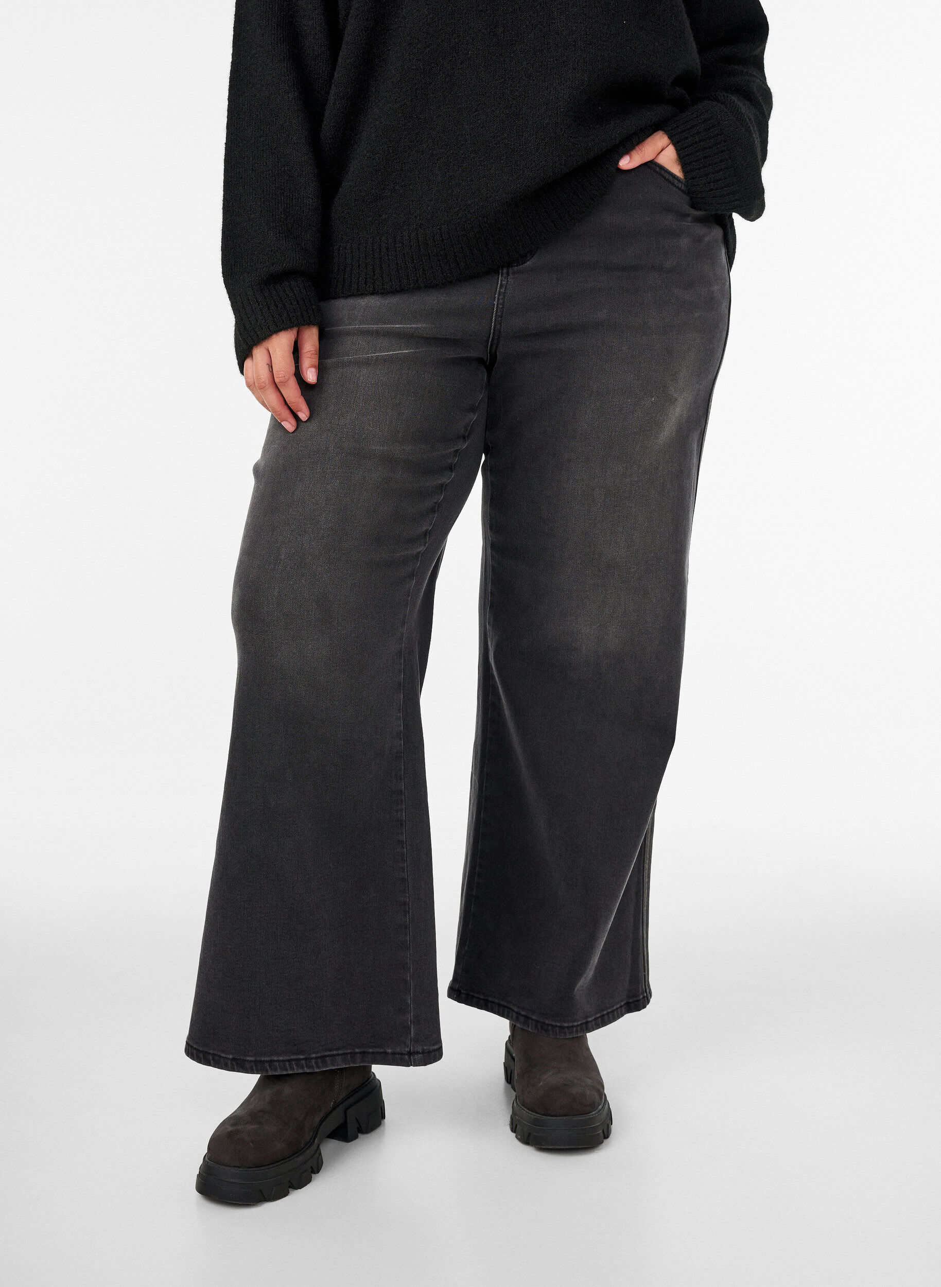 ZizziWide fit jeans med vertikale denimdetaljer, Gr&aring;, Model image number 3
