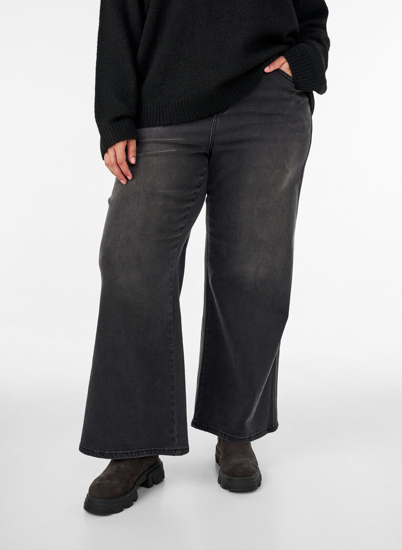 Wide fit jeans med vertikale denimdetaljer, Gr&aring;, Model image number 3