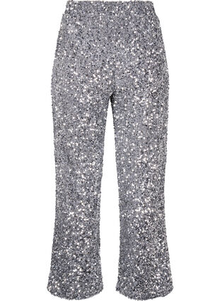 Zizzi Vide paljettbukser med høy midje, Silver, Packshot image number 1
