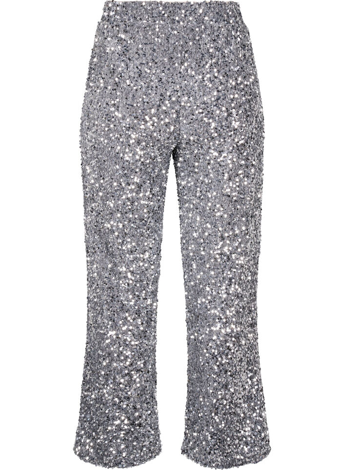 Vide paljettbukser med høy midje, Silver, Packshot image number 1