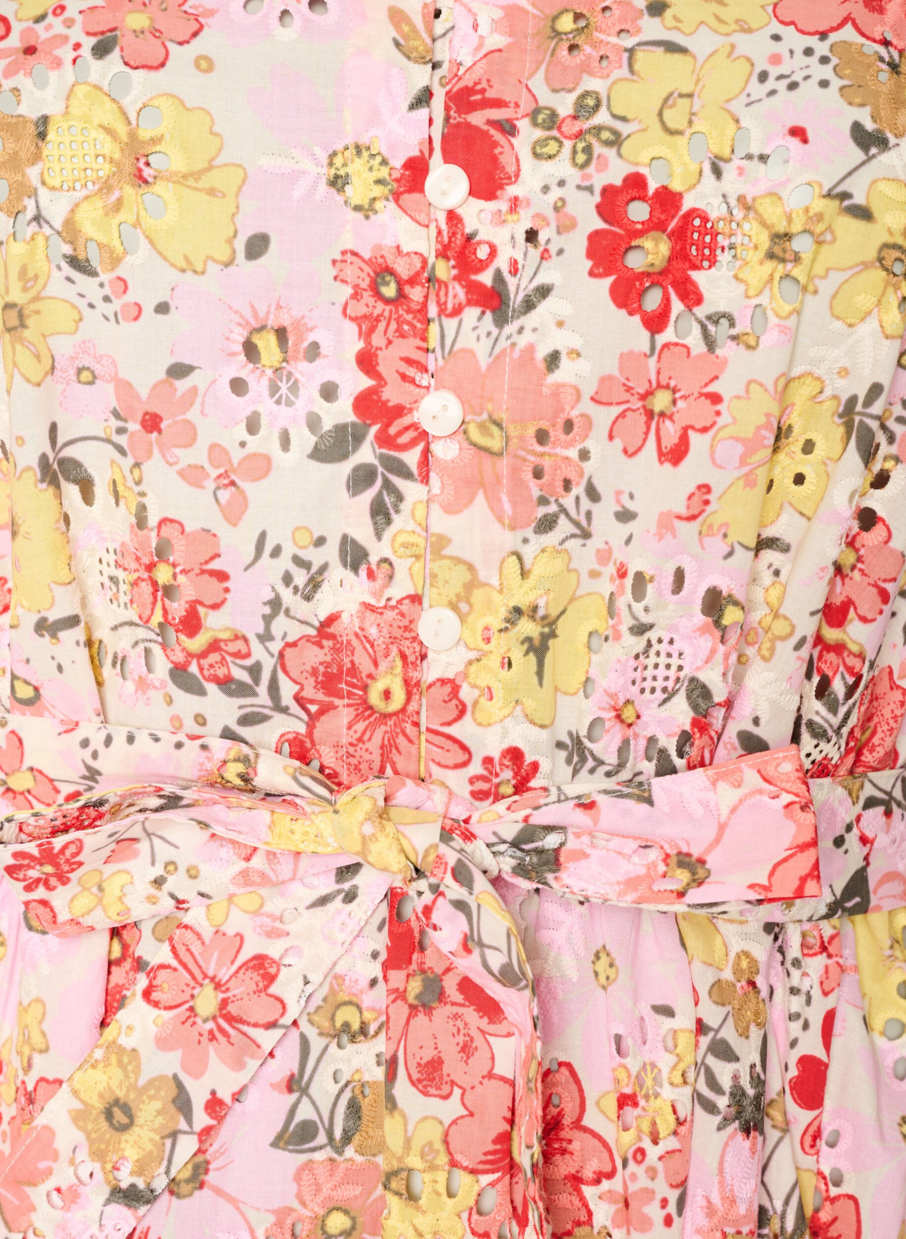 ZizziBlomstrete midiskj&oslash;rt med broderie anglaise og knytebelte, Rosa, Packshot image number 2