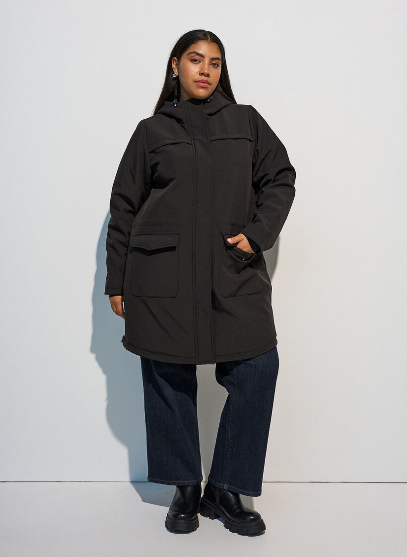 Vannavvisende softshell jakke med vattert f&ocirc;r, Svart, Model image number 1