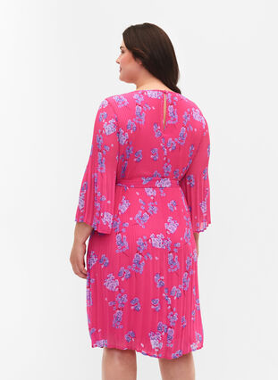 Mønstrete plissékjole med knyting, Beetroot Purple AOP, Model image number 1