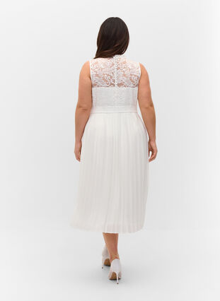 Kjole uten ermer med blonder og plisseringer, Star White, Model image number 1