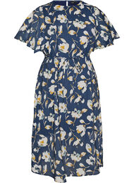 Ankellang kjole med flagrende ermer og knytebelte, Bl&aring;