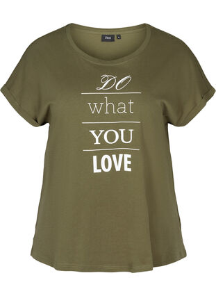 Kortermet T-skjorte med mønster i bomull, Ivy green w. Love, Packshot image number 0