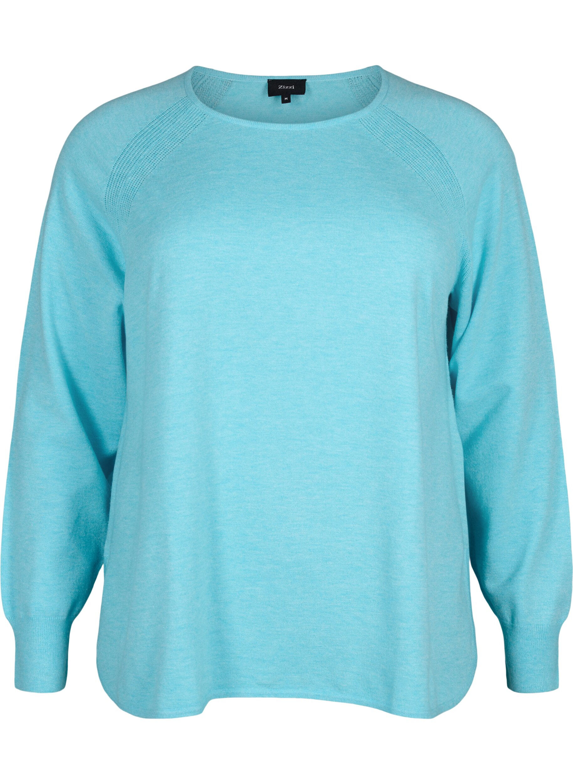 Zizzi Strikket bluse med Raglan-ermer, Blue Curacao Mel., Packshot image number 0