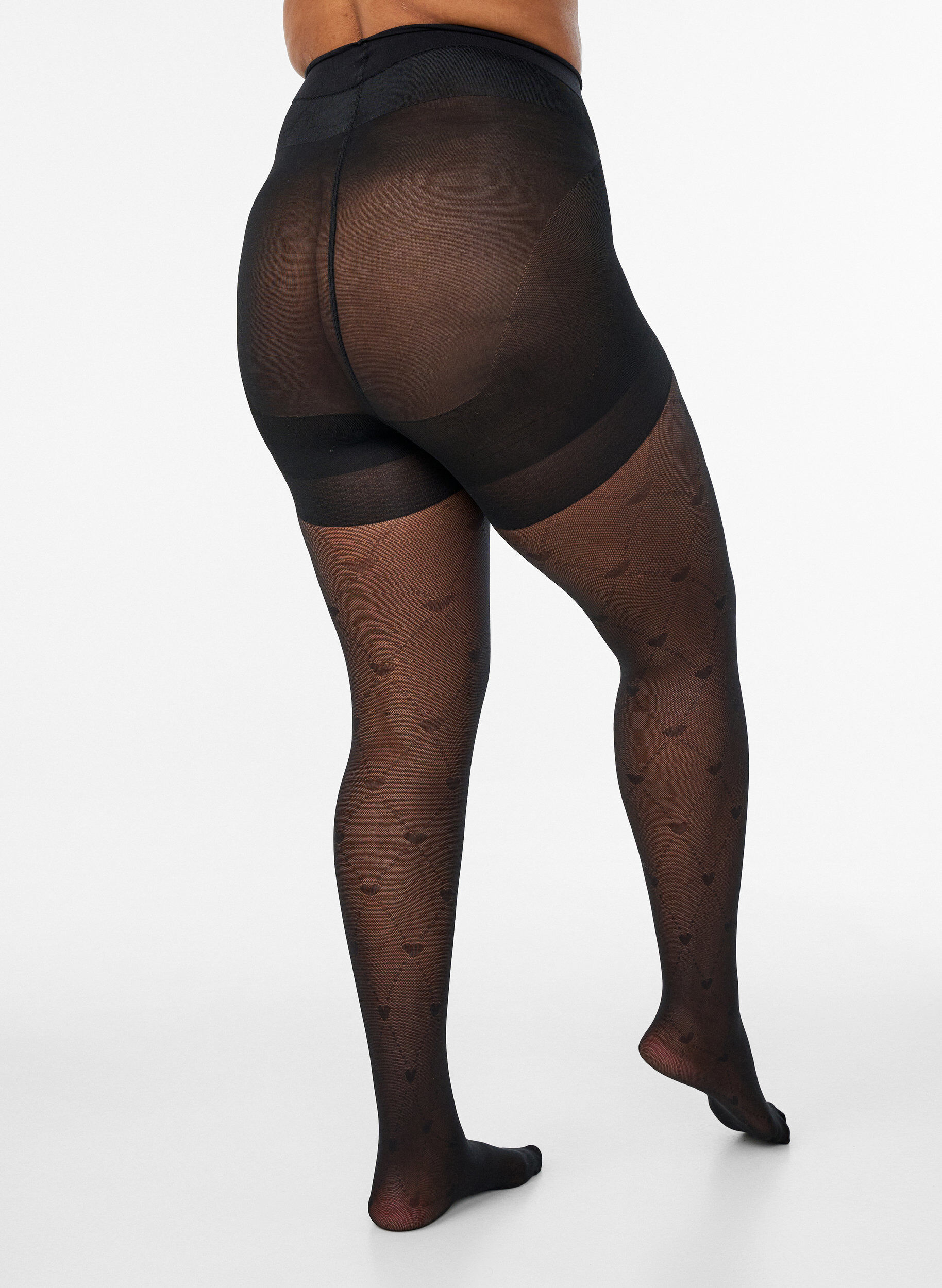 ZizziPush-up str&oslash;mpebukse 50 denier med hjertem&oslash;nster, Svart, Model image number 1