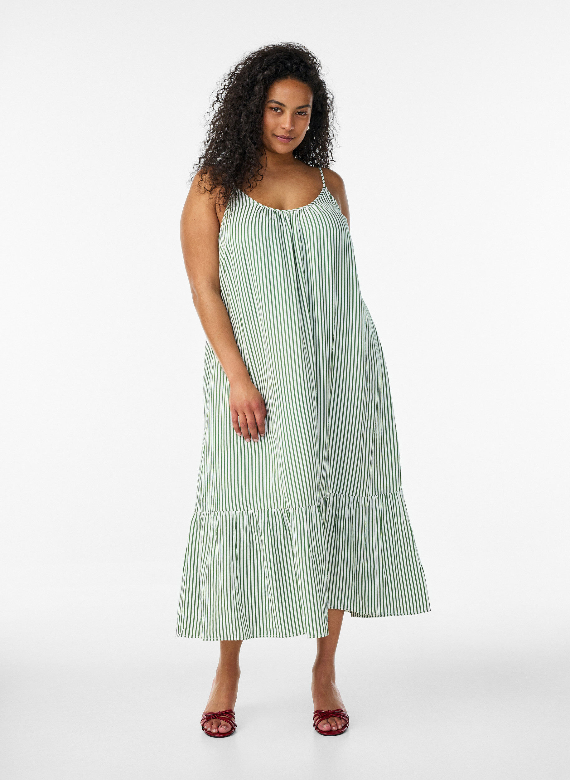 ZizziSommerkjole med striper og A-form, Gr&oslash;nn, Model image number 0