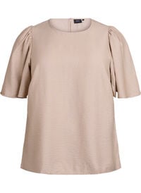 Bluse med korte, vide ermer, Beige Bluse med korte, vide ermer