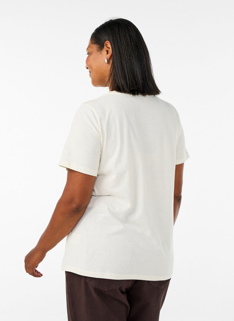 Bomulls T-skjorte med trykk, Vanilje, Model image number 2