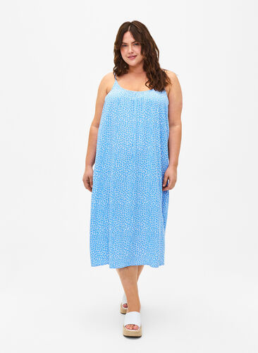 Zizzi Kjole i viskose med stropper og trykk, Marina Flower AOP, Model image number 0