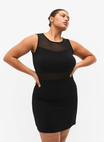 Ermeløs kjole med slim fit, Black, Model image number 0