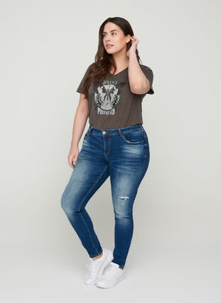 Ekstra slim Sanna jeans med normalt liv, Dark blue denim, Model image number 0