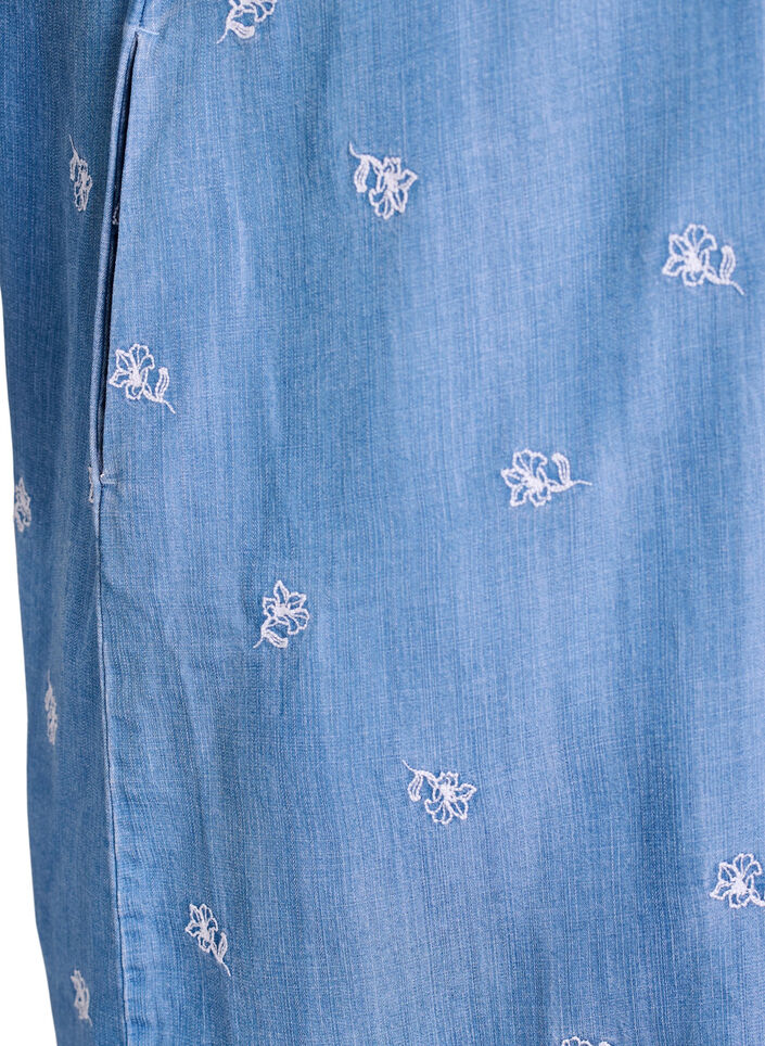 Lyocell kjole med plagg i denim og broderte blomster, Bl&aring;, Packshot image number 3
