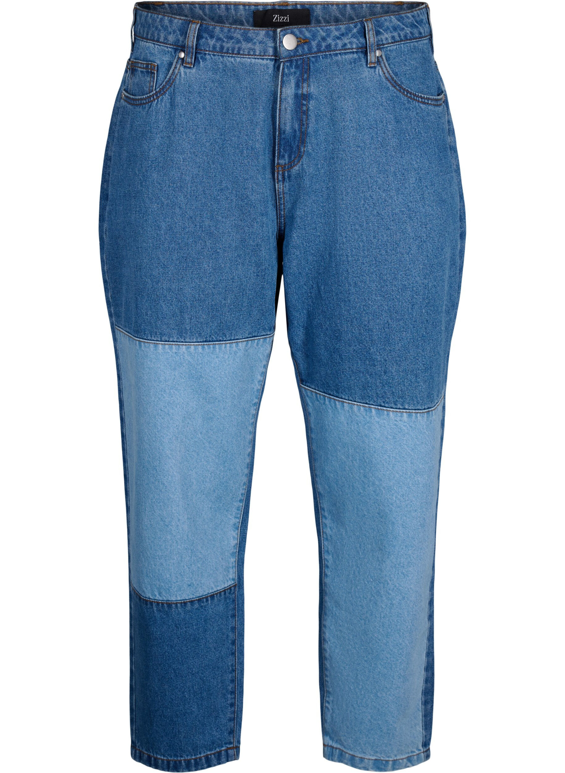 Zizzi Mille mom fit-jeans med colorblock og h&oslash;y midje, Light Blue Denim, Packshot image number 0
