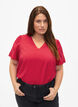 Kortermet bluse i viskose med broderi, Rød, Model image number 0