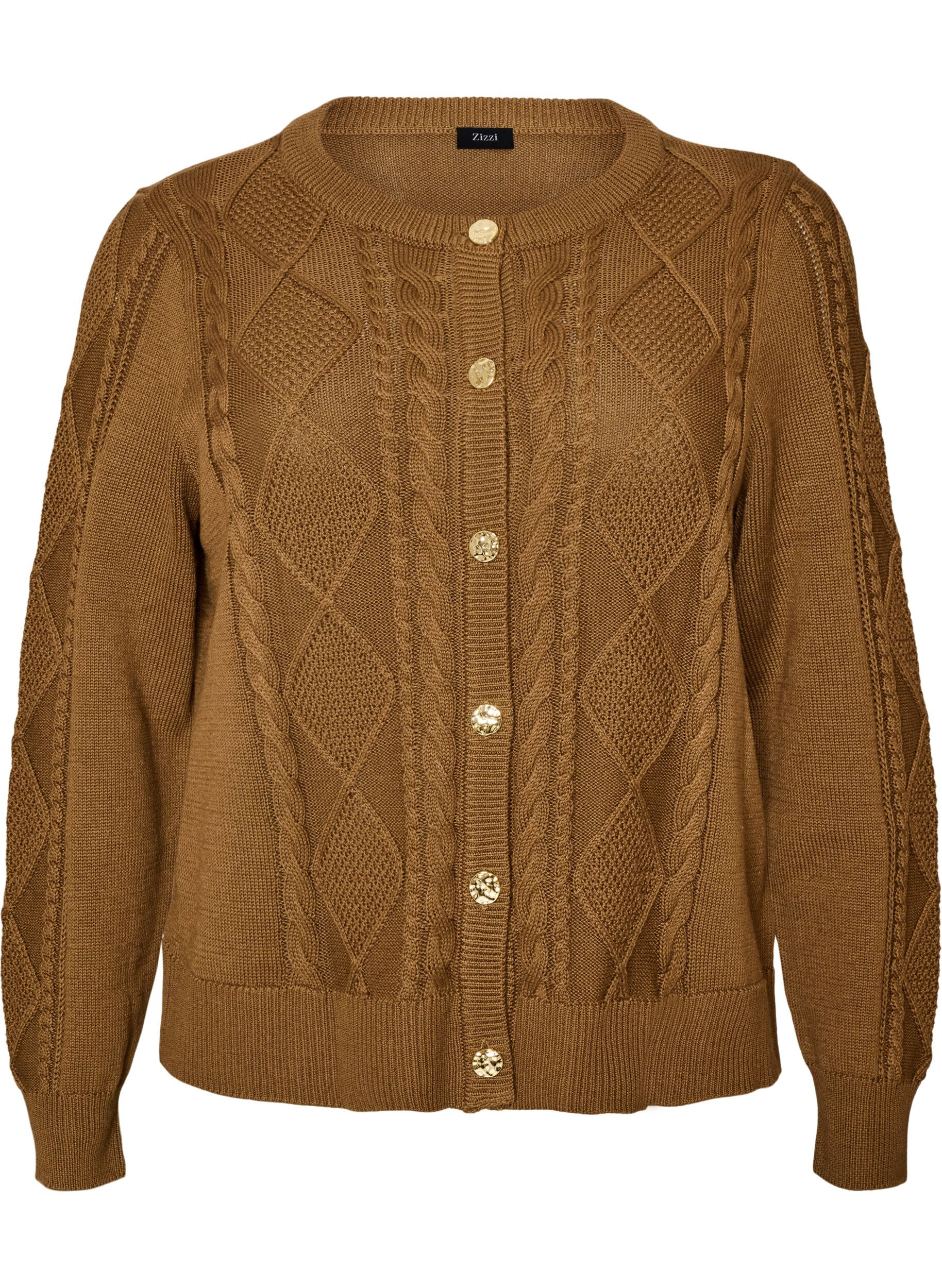 Kabelstrikket cardigan med dekorative knapper