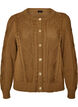 Kabelstrikket cardigan med dekorative knapper, Brun, Packshot image number 0