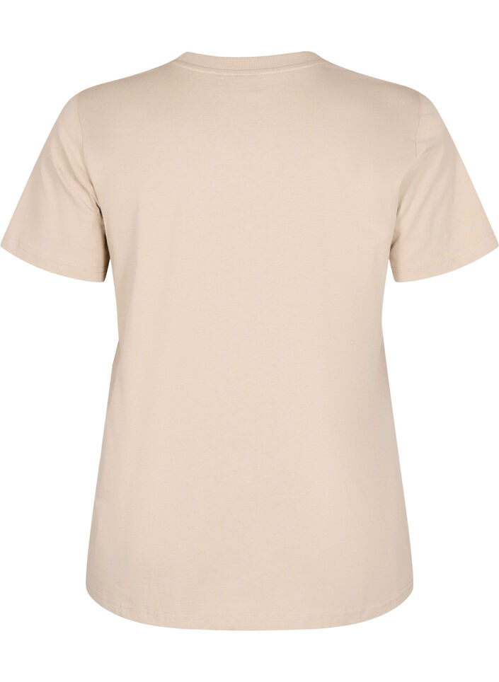 Basic T-skjorte i bomull med rund hals, Beige, Packshot image number 1