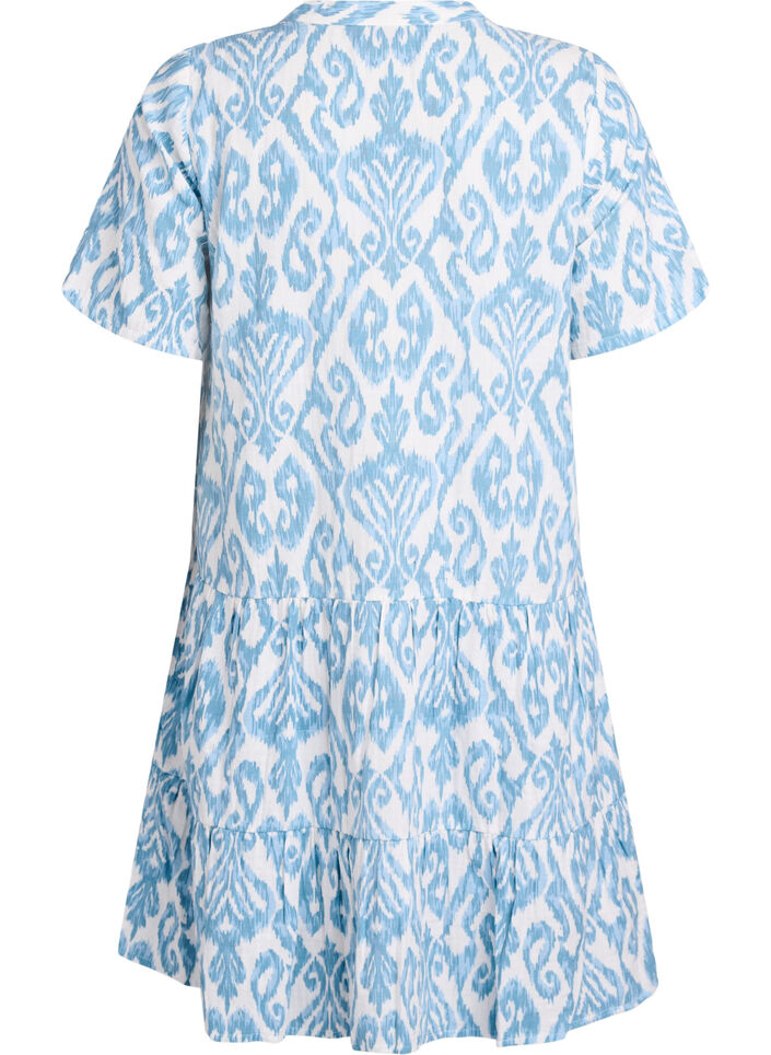 Kort A-linjekjole i bomullsmuslin, Vanilje, Packshot image number 1