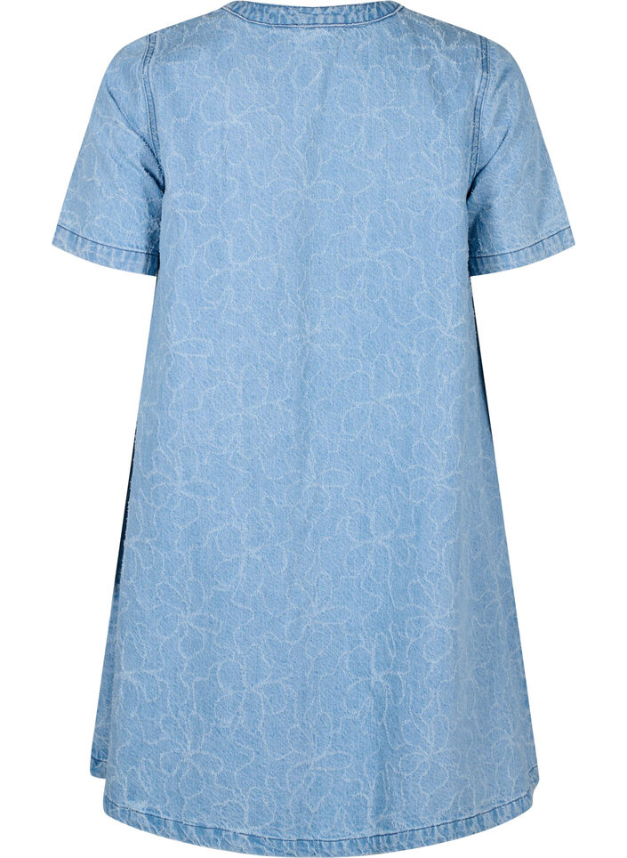 Kort denimkjole med A-linje-snitt og blomster mønster, Blå, Packshot image number 1
