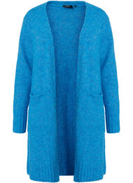 Lang strikket cardigan i ull med lommer, French Blue