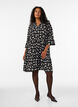 Kort A-linjet jerseykjole med heldekkende print, Svart, Model image number 1