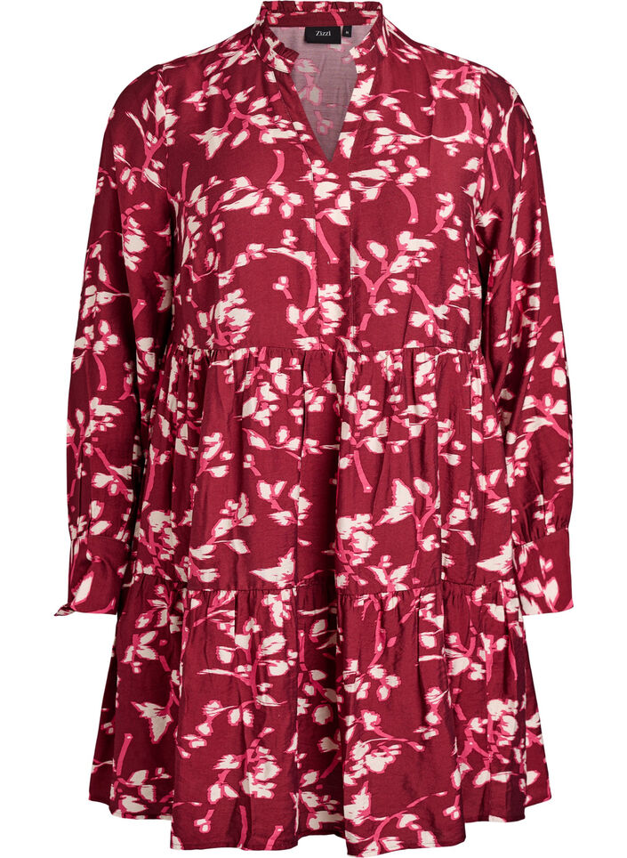 A-linje kjole med volangkrage, Rød, Packshot image number 0