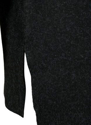 Melert strikkegenser med splitt, Dark Grey Melange, Packshot image number 3