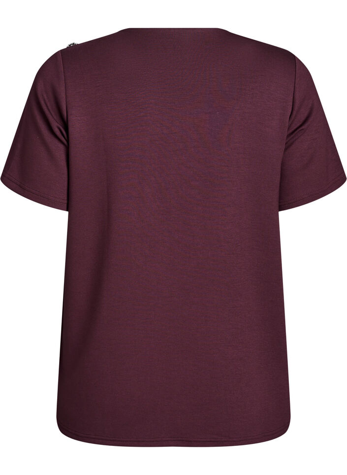 Kortermet bluse med knappestolpe, Mørk Bordeaux, Packshot image number 1