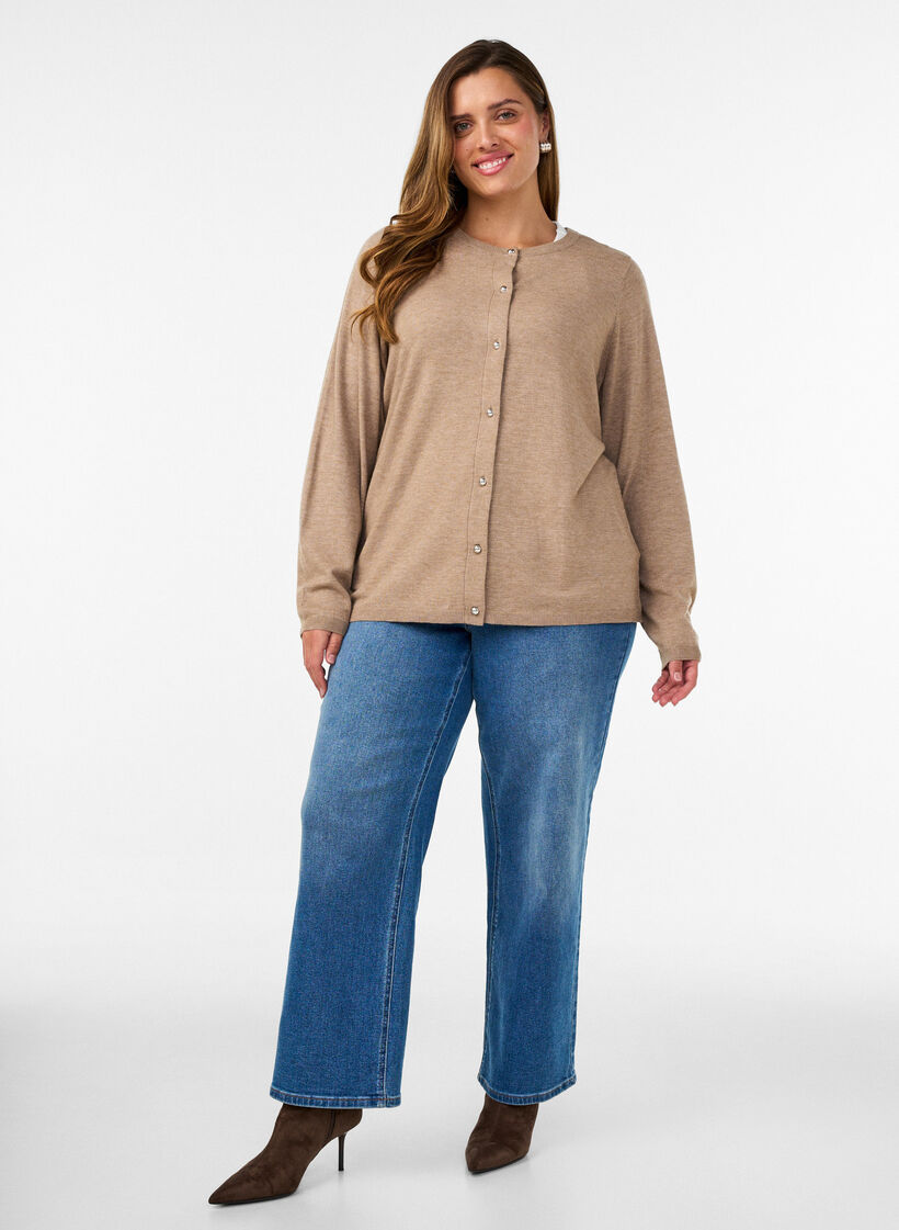 Cardigan med runde knapper, Beige, Model image number 1