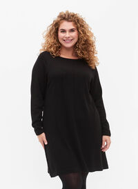 Strikket kjole i bomull-viskose blanding, Black Mel., Model