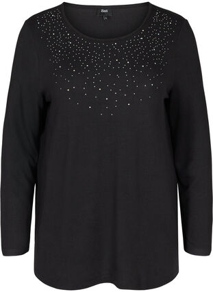 Langermet bluse med nagler, Black w. Shiny Studs, Packshot image number 0