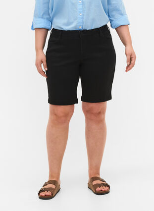 Slim fit Emily shorts med normal midje, Black solid, Model image number 2