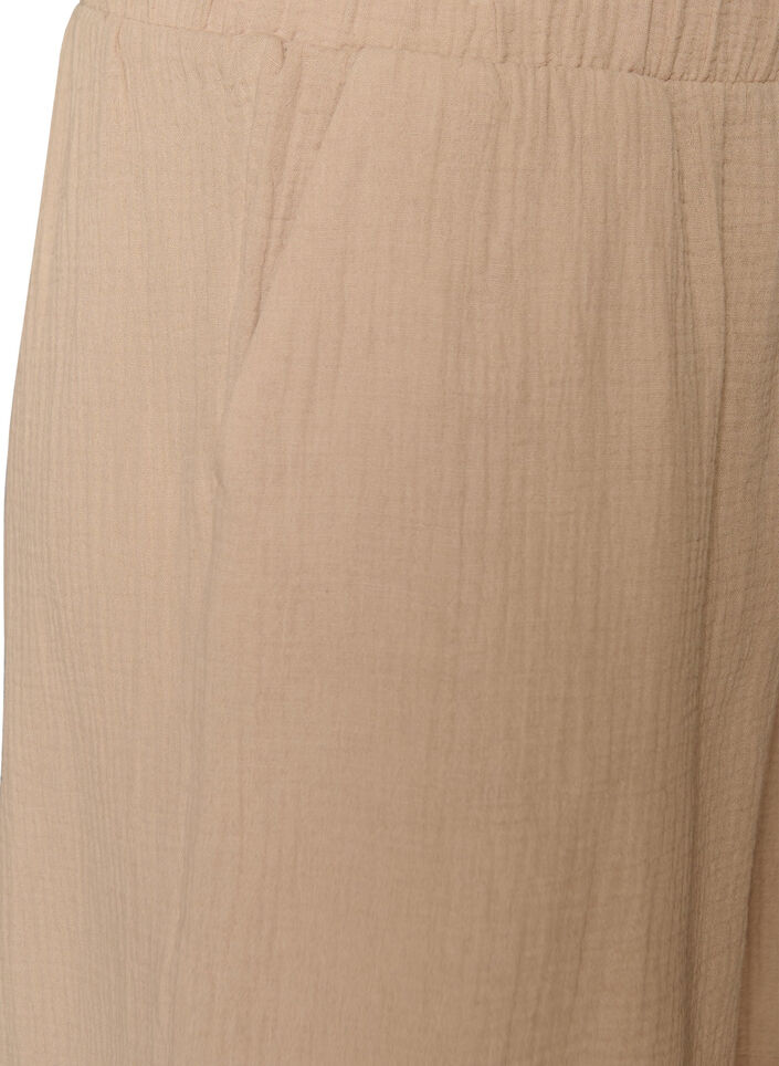 Shorts i bomullsmusselin med h&oslash;y midje, Beige, Packshot image number 2