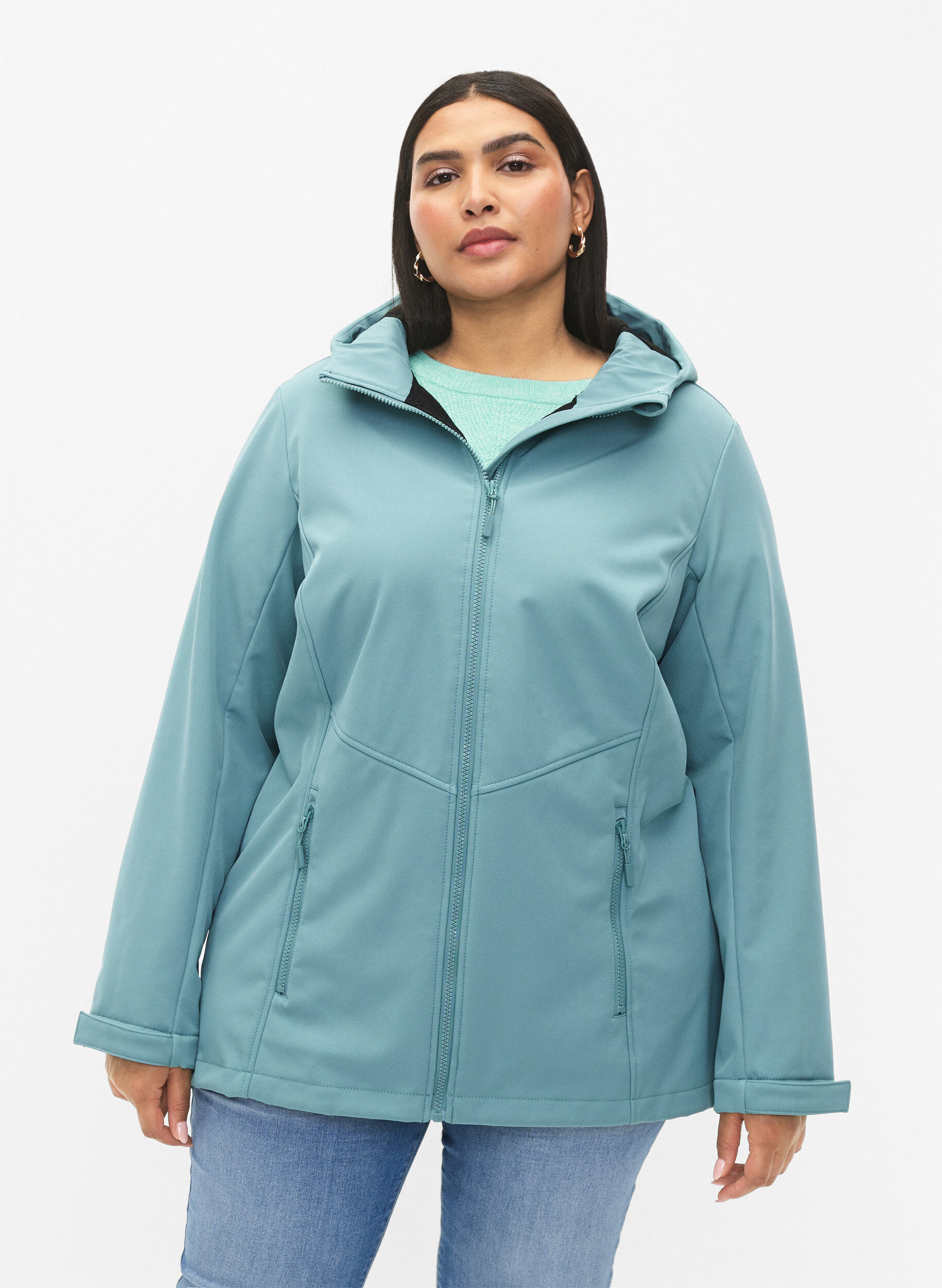 Zizzi Kort softshell jakke med lommer, Arctic, Model image number 0
