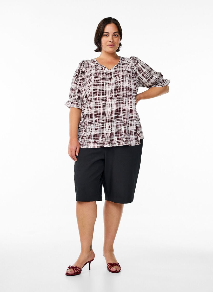 Skjortebluse med 1/2 ermer, M&oslash;rk Bordeaux, Model image number 1