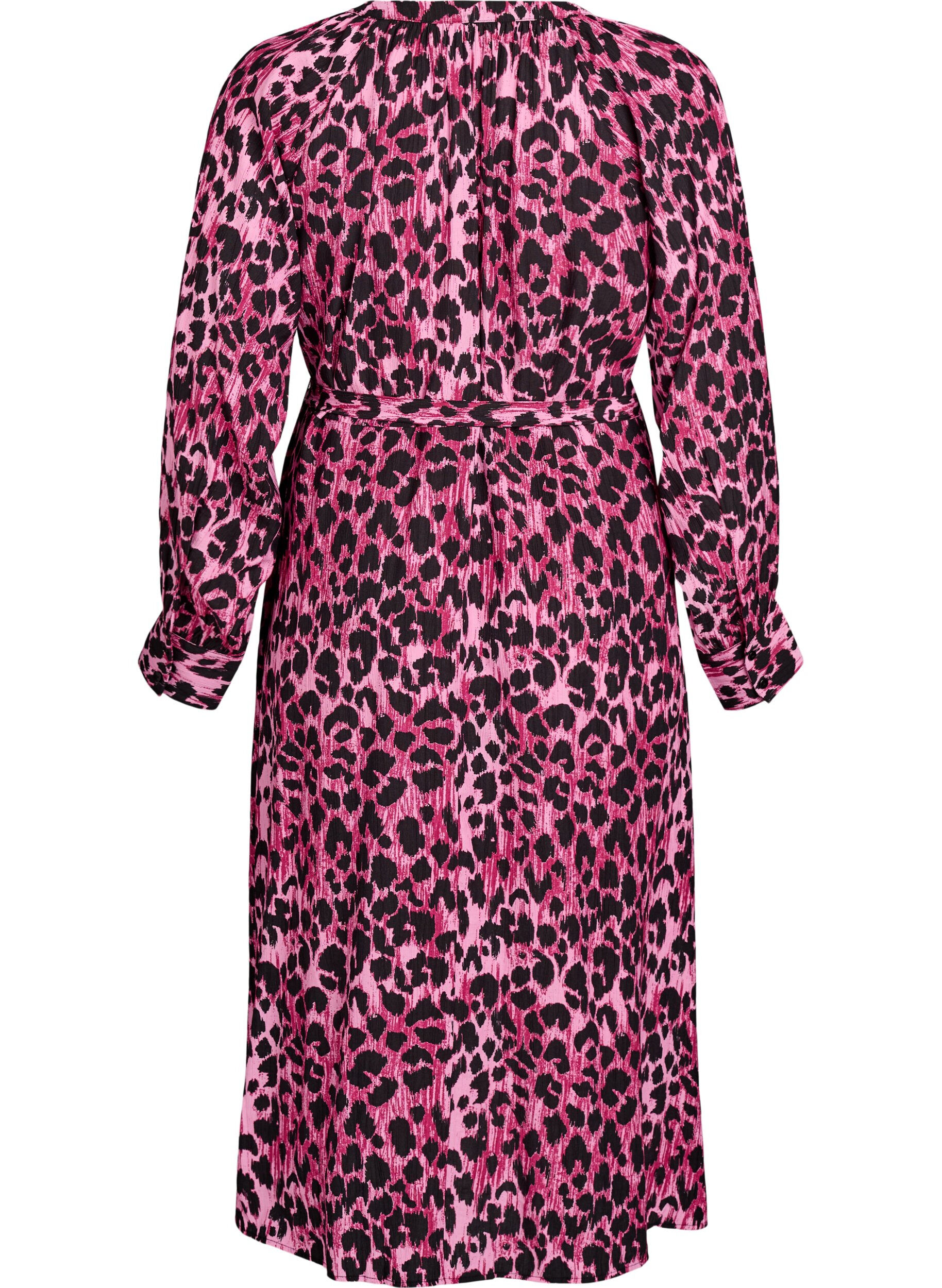 Zizzi Midikjole med knappelukking og knytebelte, Rosa, Packshot image number 1