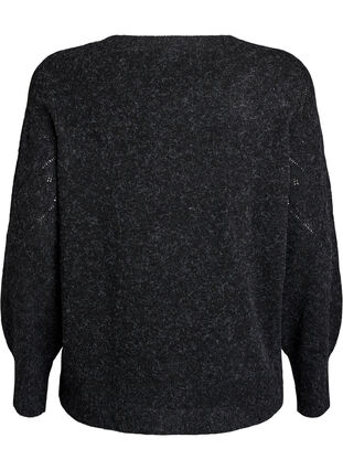 Zizzi Strikket topp med hullmønster og ballongermer, Grå, Packshot image number 1