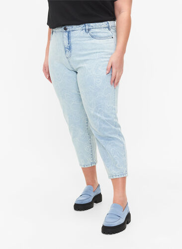 Cropped MIlle mom jeans med mønster, Light blue denim, Model image number 2