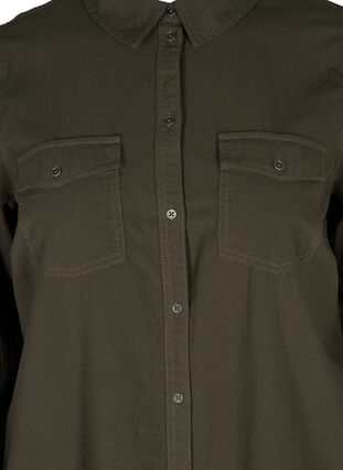 Lang bomullsskjorte med brystlommer, Khaki Green, Packshot image number 2