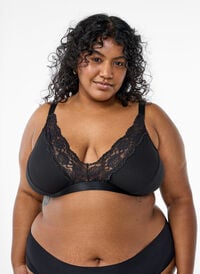 Bralette i bomull med blonder, Svart Bralette i bomull med blonder, Svart, Model